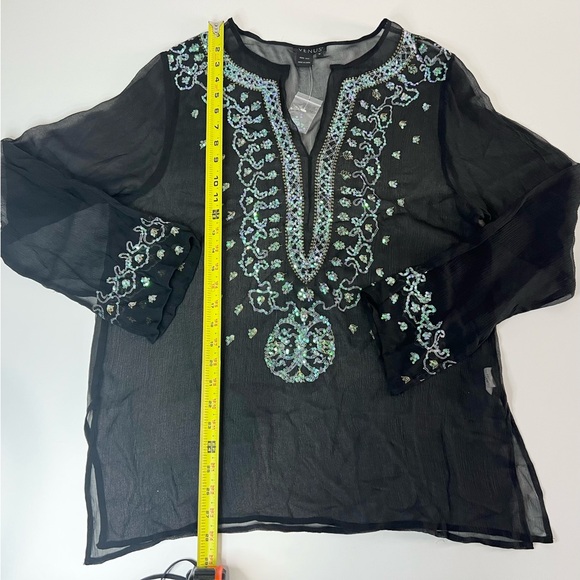 VENUS  Silk Sheer Black Swimsuit Coverup V-Neck Sequin Detailing Tunic Women's M - Picture 7 of 11